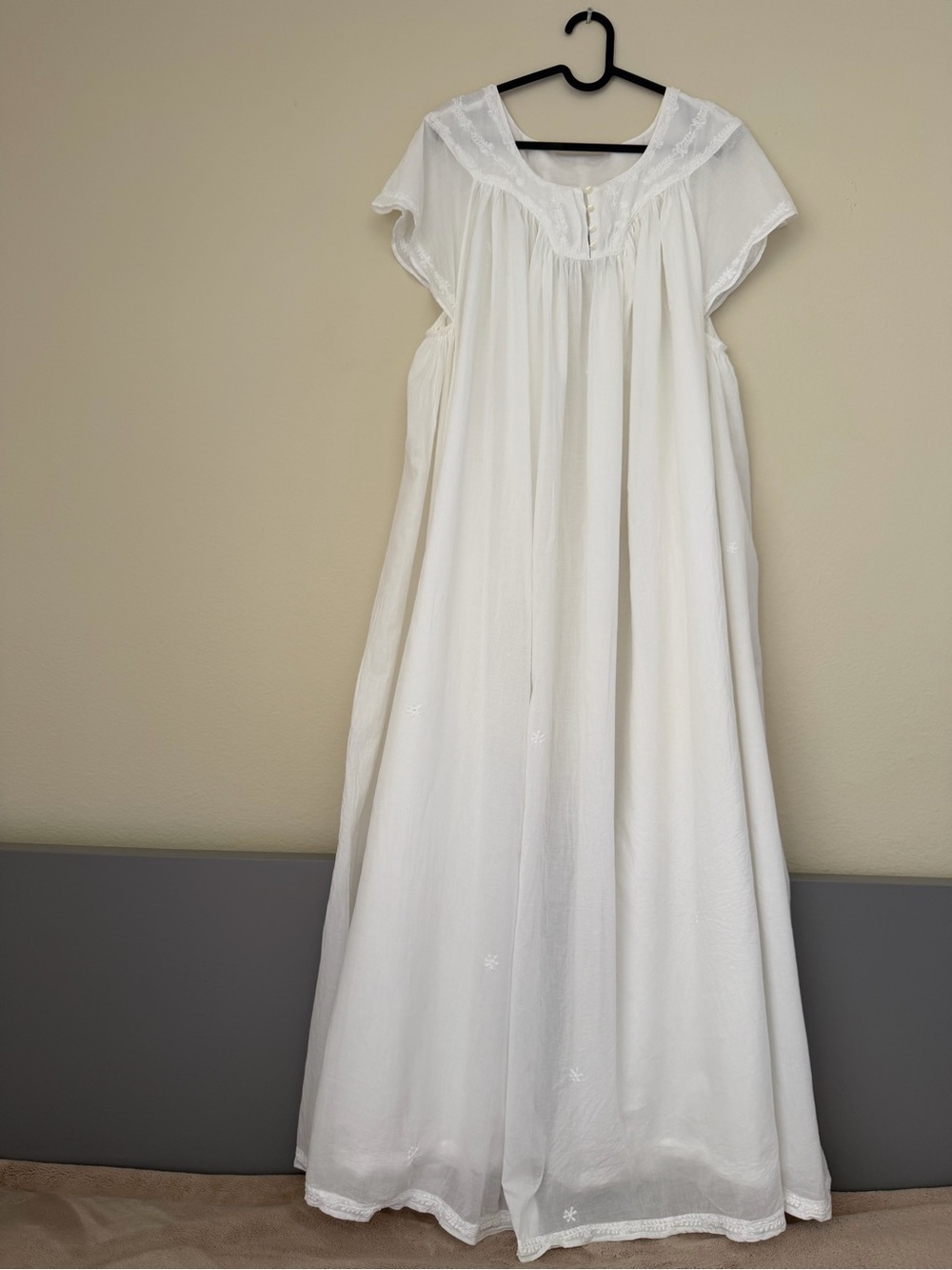 Thierry Colson White Embroidered Cotton Maxi Dress Boho Size M